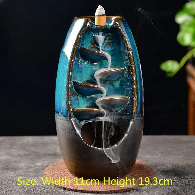 Mountain River Handicraft Waterfall Ceramic Backflow Waterfall Smoke Incense Burner Home Decor Best Christmas Gift