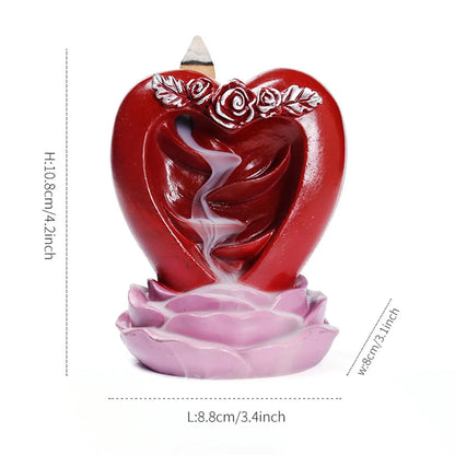 Love Shape Backflow Incense Burner Valentine's Day Gift 8.8x8x10.8cm Table Decoration for Meditation Room Lightweight