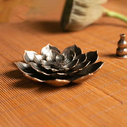 Alloy Incense Burner Stick Holder Buddhism Lotus Line Incense Plate Sandalwood Coil Base Temples Yoga Studios Home Decoration