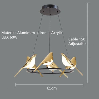 Modern LED Gold Magpie Bird Ceiling Chandelier for Dining Room Ring Light Pendant Lamp Decorative Lighting Lustre Drop Shipping