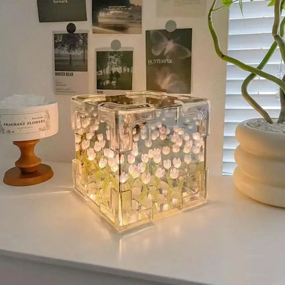 Handmade DIY Tulip Mirror Cube Lamp