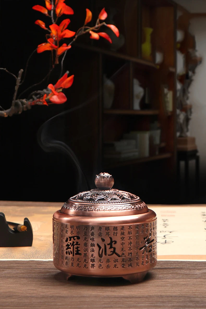 Chinese Style Incense Burner Household Indoor Disc Incense Burner Heart Sutra Round Zen Study Sandalwood Incense Burner Ornament