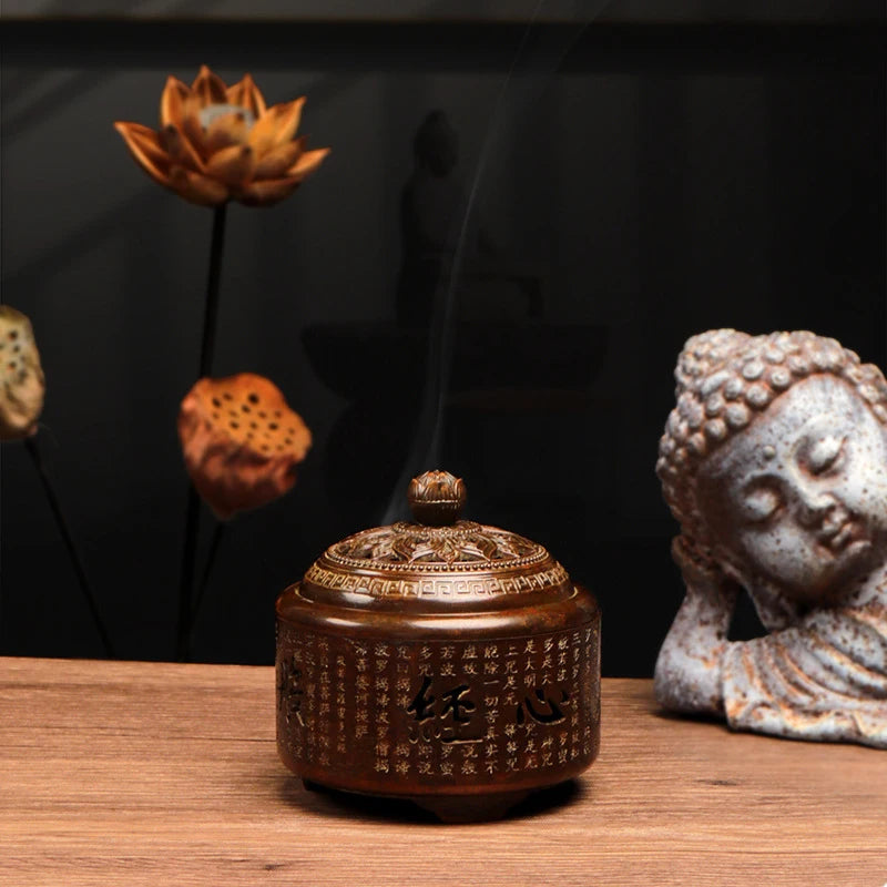 Chinese Style Incense Burner Household Indoor Disc Incense Burner Heart Sutra Round Zen Study Sandalwood Incense Burner Ornament