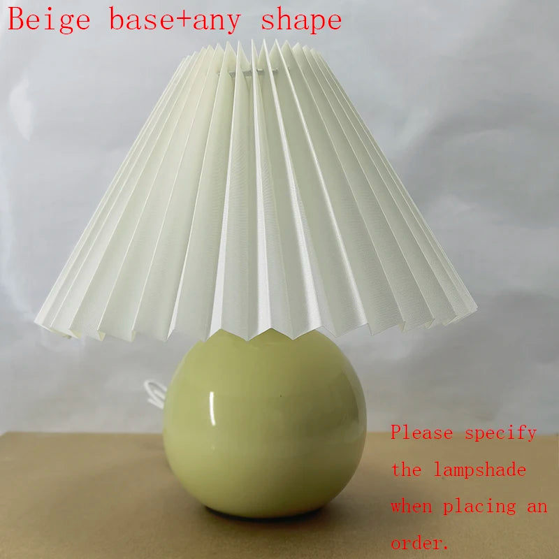 Pink Korean Vintage Pleated Table Lamp