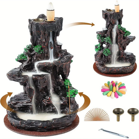 2 sides Waterfall Incense Burnier with 120 Backflow Incense Cones, 30 Incense Sticks