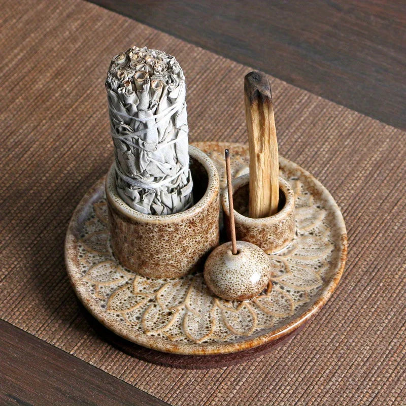 Morandi Color Candle Holder, 4-in-1 Multifunctional Ceramic Incense Burner Palo Santo Burner Sage Burner, Incense Stick Burner