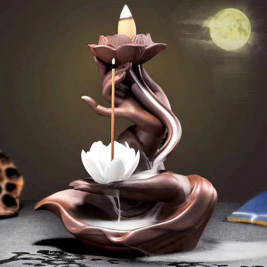 Creative Ceramic Purple Sand Incense Burner Zen Buddhist Hand Backflow Censer Lotus Dragon Shape Incense Stove Home Decorations