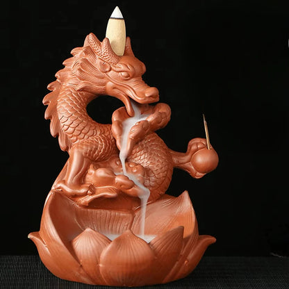 Creative Home Decor Ornaments Dragon Waterfall Backflow Incense Burner Pterosaur Ceramic Censer Incense Stick Holder -No Incense