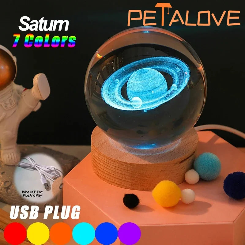 Colorful Saturn Solar System 3D Moon Table Lamp