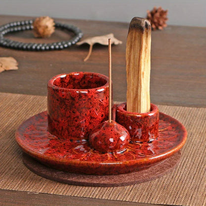 Morandi Color Candle Holder, 4-in-1 Multifunctional Ceramic Incense Burner Palo Santo Burner Sage Burner, Incense Stick Burner