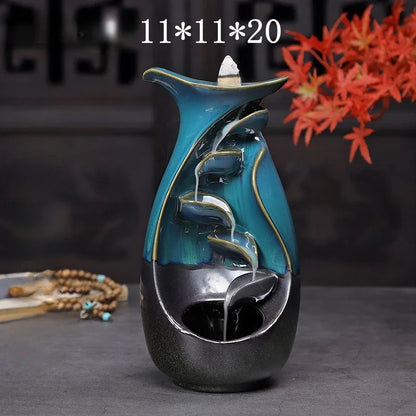 Mountain River Handicraft Waterfall Ceramic Backflow Waterfall Smoke Incense Burner Home Decor Best Christmas Gift