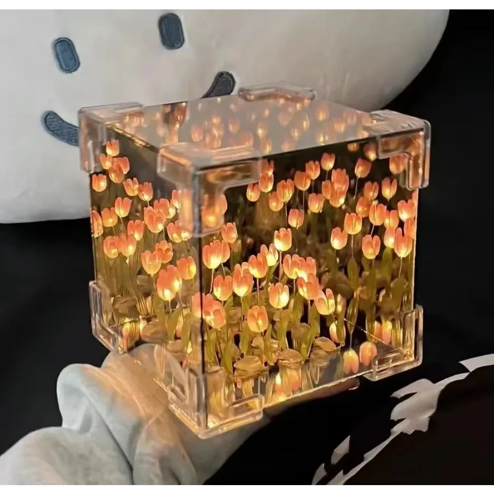 Handmade DIY Tulip Mirror Cube Lamp