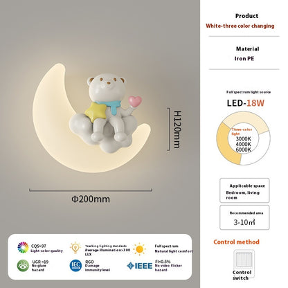 Cream Cartoon Moon LED Wall Lamp for Kids Room (20cm / 7.8")