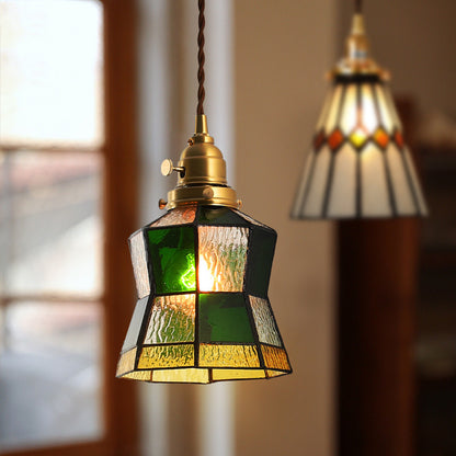 Japanese Retro Copper Wood Glass Chandelier