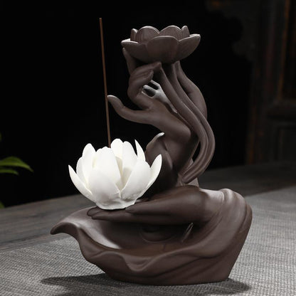 Buddha Hand Lotus Backflow Incense Burner Table Lamp