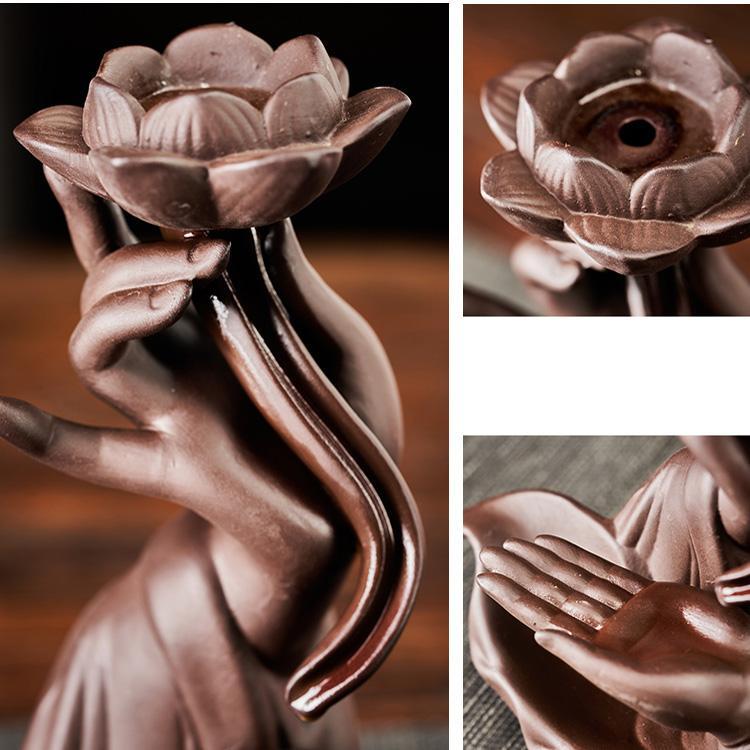 Buddha Hand Lotus Backflow Incense Burner Table Lamp