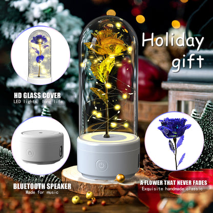 2-in-1 Rose Speaker Glass Cover Lamp - White Base