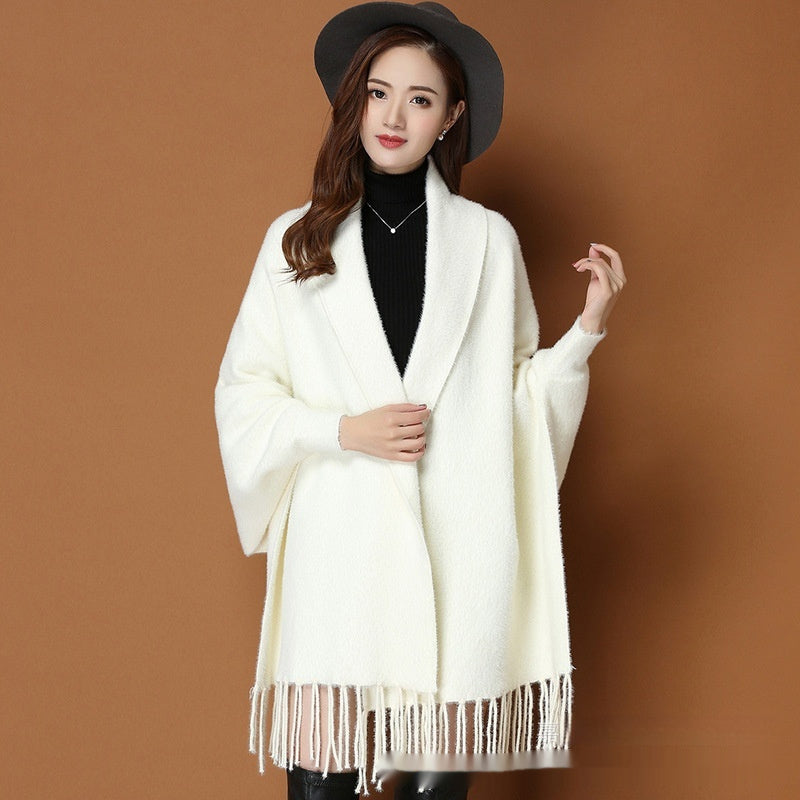 Classic Winter Simple Pure Open Front Poncho (One-Size)