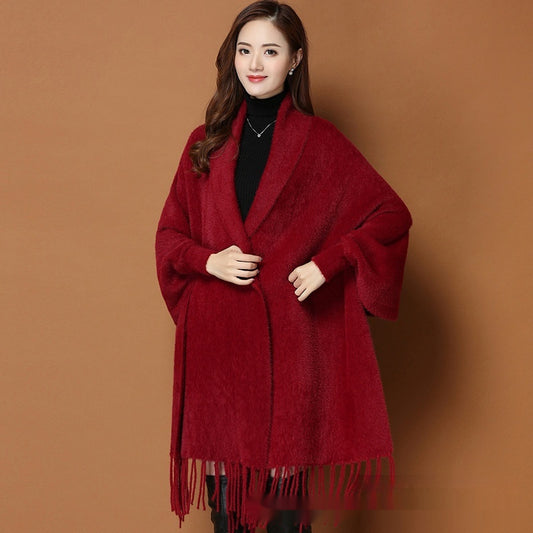 Classic Winter Simple Pure Open Front Poncho (One-Size)