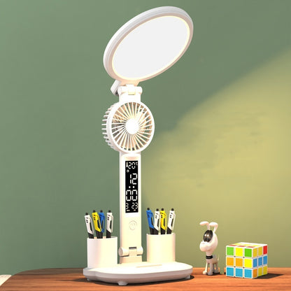 3-in-1 Dimmable Clock Lamp with USB Charging and Foldable Fan