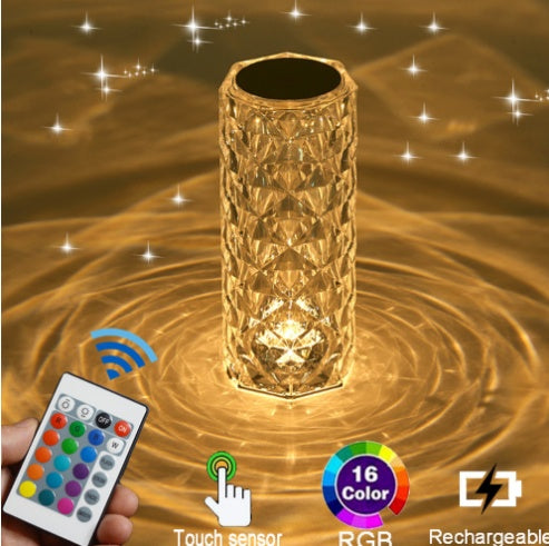 Rechargeable Acrylic Crystal Table Lamp for Bedroom and Bedside