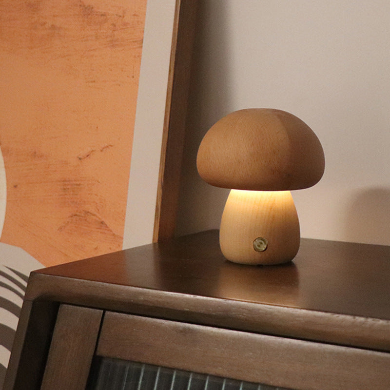 Wooden Cute Mushroom Night Light Table Lamp