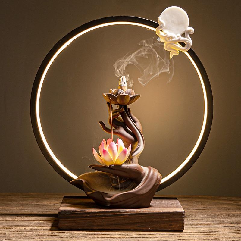 Lotus In Hand Incense Burner Table Lamp